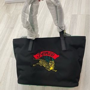 Kenzo jumping tiger small tote in black and green
